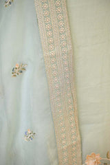 Sky Blue Organza Silk Salwar Suit Set with Floral Prints and Embellishments