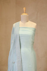 Sky Blue Organza Silk Salwar Suit Set with Floral Prints and Embellishments