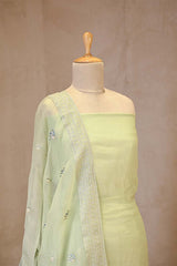 Green Organza Silk Salwar Suit Set with Floral Prints and Embellishments