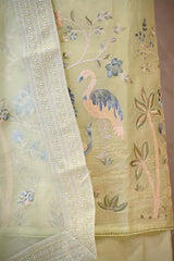 Green Organza Silk Salwar Suit Set with Floral Prints and Embellishments