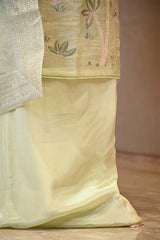 Green Organza Silk Salwar Suit Set with Floral Prints and Embellishments