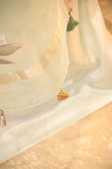 Green Handpainted Organza Silk Suit Set with Aari Embellishment