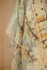Green Handpainted Organza Silk Suit Set with Aari Embellishment