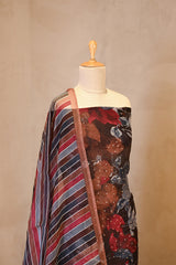 Brown Organza Silk Floral Printed Suit Set with Aari Handwork