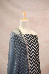 Banarasi Silk Suit Set in Black with Zig-Zag Zari Stripes