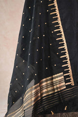 Banarasi Silk Suit Set in Black with Gold Zari Brocade Yoke and Organza Dupatta