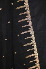 Banarasi Silk Suit Set in Black with Gold Zari Brocade Yoke and Organza Dupatta