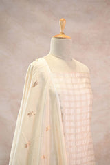 Cream Dupion Silk Suit Set with Gold Zari Checks Banarasi Dupatta