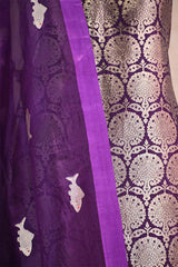 Wine Jacquard Suit Set in Katan Silk with Organza Dupatta
