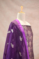 Wine Jacquard Suit Set in Katan Silk with Organza Dupatta