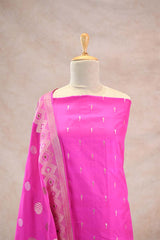 Hot Pink Katan Silk Dress Material with Sona-Roopa Zari