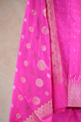 Hot Pink Katan Silk Dress Material with Sona-Roopa Zari