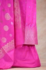 Hot Pink Katan Silk Dress Material with Sona-Roopa Zari