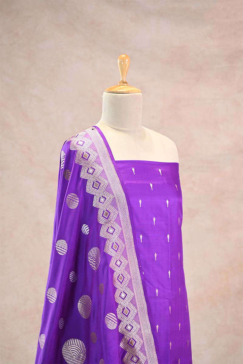 katan silk dress material Purple Katan Silk Dress Material with Sona-Roopa Zari