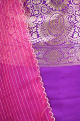 Purple Katan Silk Dress Material with Shaded Organza Dupatta