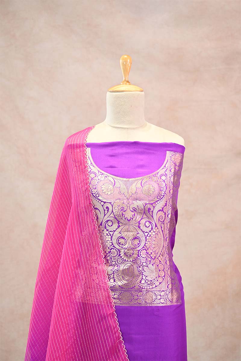 Purple Katan Silk Suit Set | Chinaya Banaras