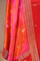 Red Banarasi Silk Suit Set with Dragonfly Motifs