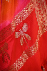 Red Banarasi Silk Suit Set with Dragonfly Motifs