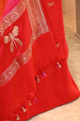 Red Banarasi Silk Suit Set with Dragonfly Motifs