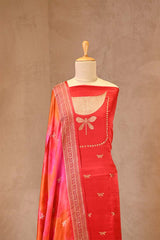 Red Banarasi Silk Suit Set with Dragonfly Motifs