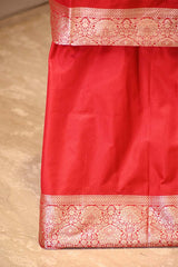 Red Banarasi Katan Silk Suit Set with Floral Gold Zari Weaving