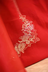 Red Raw Mango Suit Set with Gold Zari Floral Buti