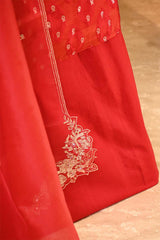 Red Raw Mango Suit Set with Gold Zari Floral Buti