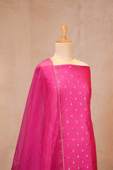 Hot Pink Raw Mango Suit Set with Gold Zari & Meenakari Floral Butis