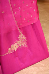 Hot Pink Raw Mango Suit Set with Gold Zari & Meenakari Floral Butis
