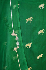 Bottle Green Chiniya Silk Suit Set with Ashva Motifs & Gold Embellished Dupatta