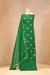 Bottle Green Chiniya Silk Suit Set with Ashva Motifs & Gold Embellished Dupatta