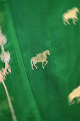 Bottle Green Chiniya Silk Suit Set with Ashva Motifs & Gold Embellished Dupatta