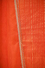 Orange Katan Silk Unstitched Suit Set with Zari Stripes & Organza Dupatta