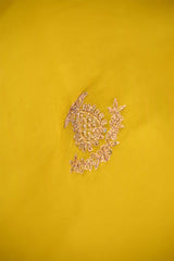 Lemon Yellow Katan Silk Unstitched Suit Set with Zari Stripes & Organza Dupatta