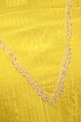 Lemon Yellow Katan Silk Unstitched Suit Set with Zari Stripes & Organza Dupatta