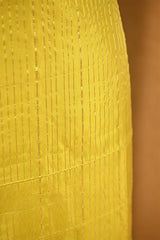 Lemon Yellow Katan Silk Unstitched Suit Set with Zari Stripes & Organza Dupatta