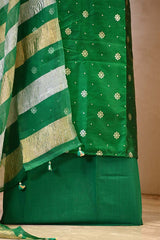 Green Raw Mango Suit Set with Sona Rupa Floral Buti