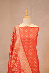 Orange Banarasi Silk Suit Set with Gold Zari Woven Buti & Katan Silk Dupatta