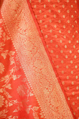 Orange Banarasi Silk Suit Set with Gold Zari Woven Buti & Katan Silk Dupatta