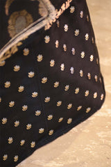 Black Banarasi Silk Suit Set with Gold & Silver Zari and Organza Dupatta