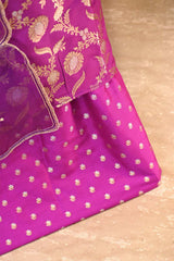 Magenta Banarasi Silk Suit Set with Gold & Silver Zari and Organza Dupatta
