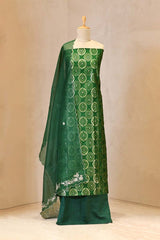 Raw Mango Green Banarasi Silk Unstitched Suit Set with Organza Dupatta