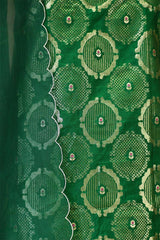 Raw Mango Green Banarasi Silk Unstitched Suit Set with Organza Dupatta
