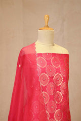 Raw Mango Pink Banarasi Silk Unstitched Suit Set with Organza Dupatta