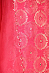 Raw Mango Pink Banarasi Silk Unstitched Suit Set with Organza Dupatta