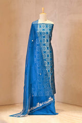 Raw Mango Cobalt Blue Banarasi Silk Unstitched Suit Set with Organza Dupatta