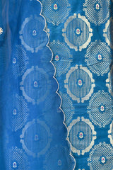 Raw Mango Cobalt Blue Banarasi Silk Unstitched Suit Set with Organza Dupatta