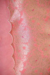 Baby Pink Banarasi Silk Unstitched Suit Set with Organza Dupatta