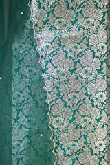 Green Banarasi Silk Unstitched Suit Set with Organza Dupatta