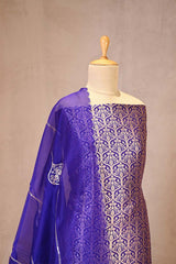 Purple Banarasi Katan Silk Unstitched Suit Set with Organza Dupatta